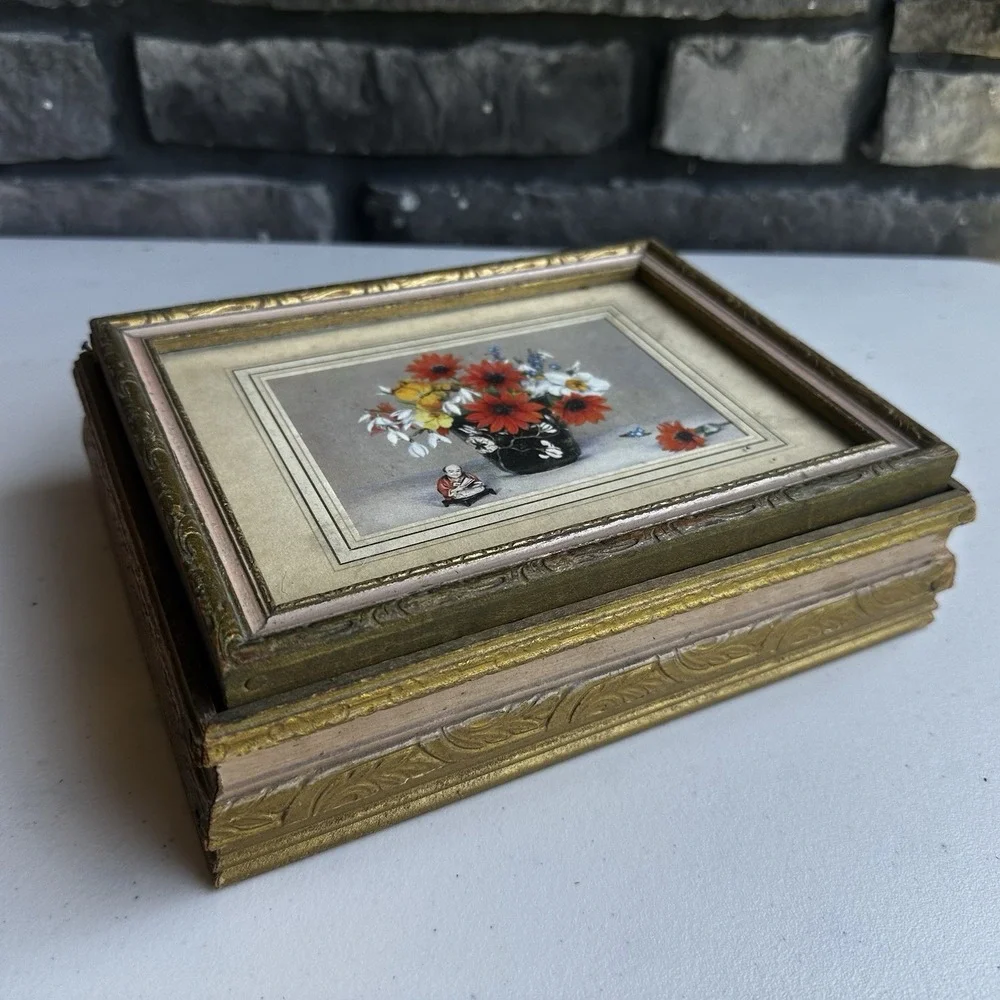 Vintage Wooden Jewelry Trinket Dresser Picture Frame Box Ornate Victorian Rococo